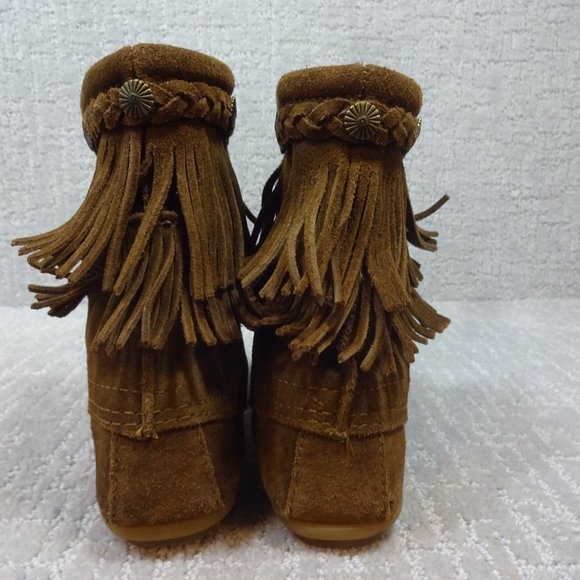 Minnetonka Tramper Womens Size 8 US Brown Suede Double Fringe Boots #623 - Picture 3 of 10